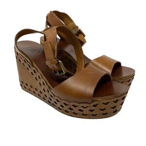 ASH Womens Size 38 US 8 Vanina Wedge Sandals Brown Leather Laser Cut